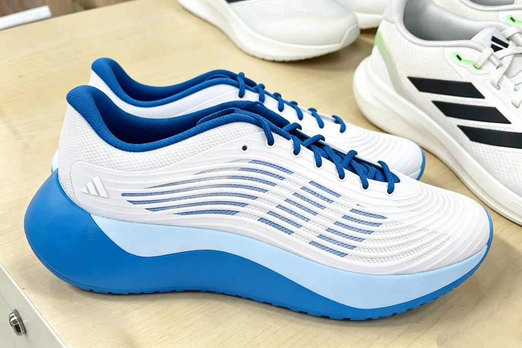 White and Blue Performance Shoes for Running - product image from the listing.