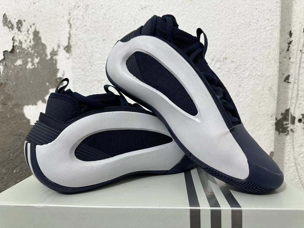 Navy and White Adidas Basketball Shoes - product image from the listing.