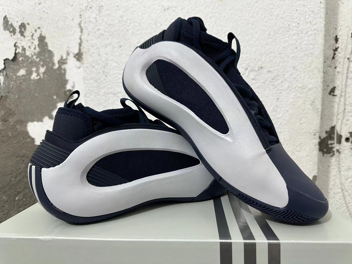 Navy and White Adidas Basketball Shoes - product image from the listing.
