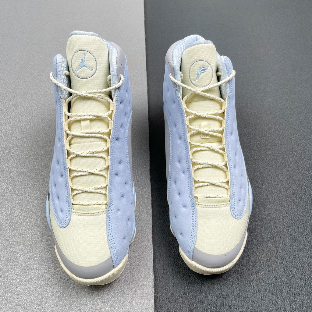 Blue and Cream Jordan 13 SoleFly DX5763-100 Sneakers - product image from the listing.
