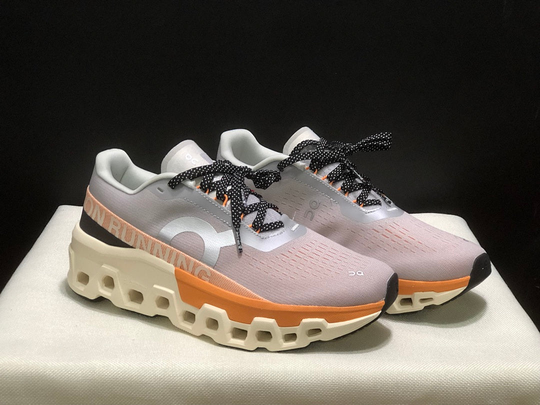 On Cloudmonster 2 Running Shoes, in Gray and Peach - product image from the listing.
