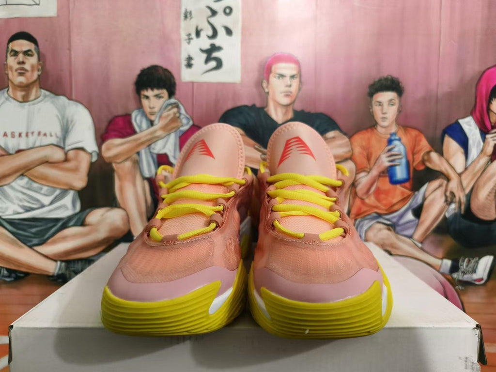 Pink and Yellow Basketball Sneakers - product image from the listing.