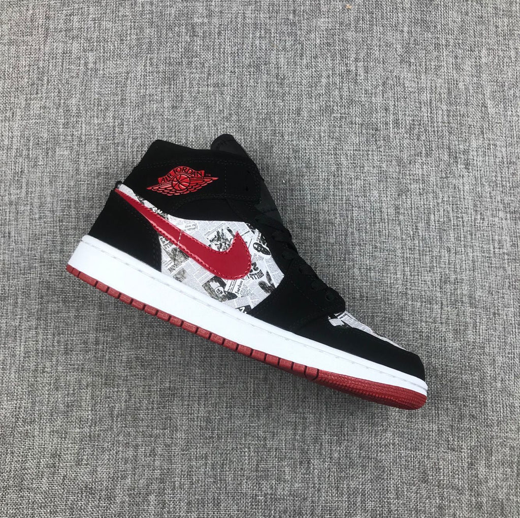 Air Jordan 1 Mid Sneakers in Black Red 852542-061 - product image from the listing.