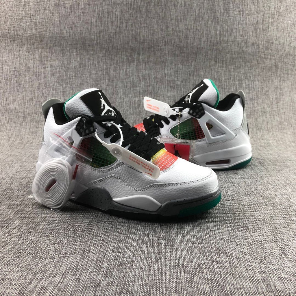 Air Jordan 4 Rasta White Green Sneakers - product image from the listing.