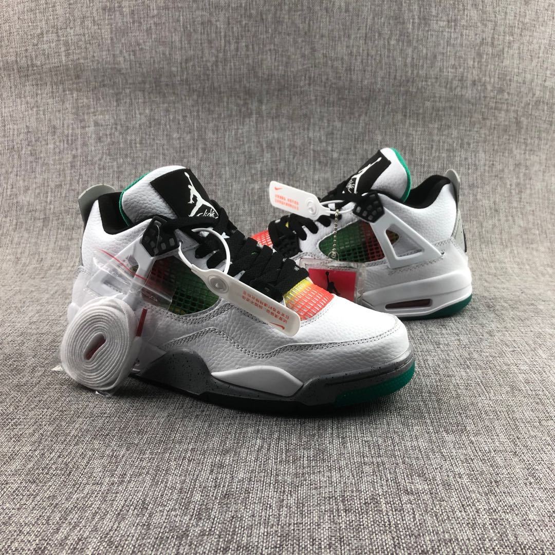 Air Jordan 4 Rasta White Green Sneakers - product image from the listing.