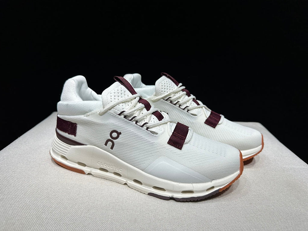 On Cloudnova 2 Sneakers, in White and Burgundy - product image from the listing.