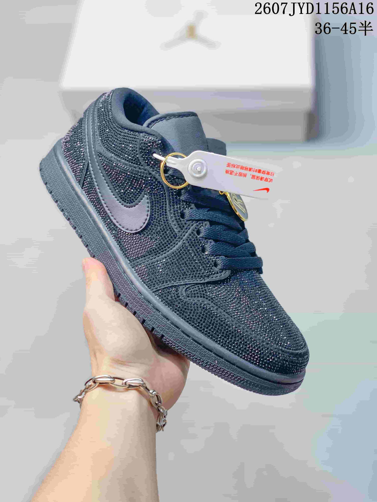 Air Jordan 1 Black Embellished Low-Top Sneakers - product image from the listing.