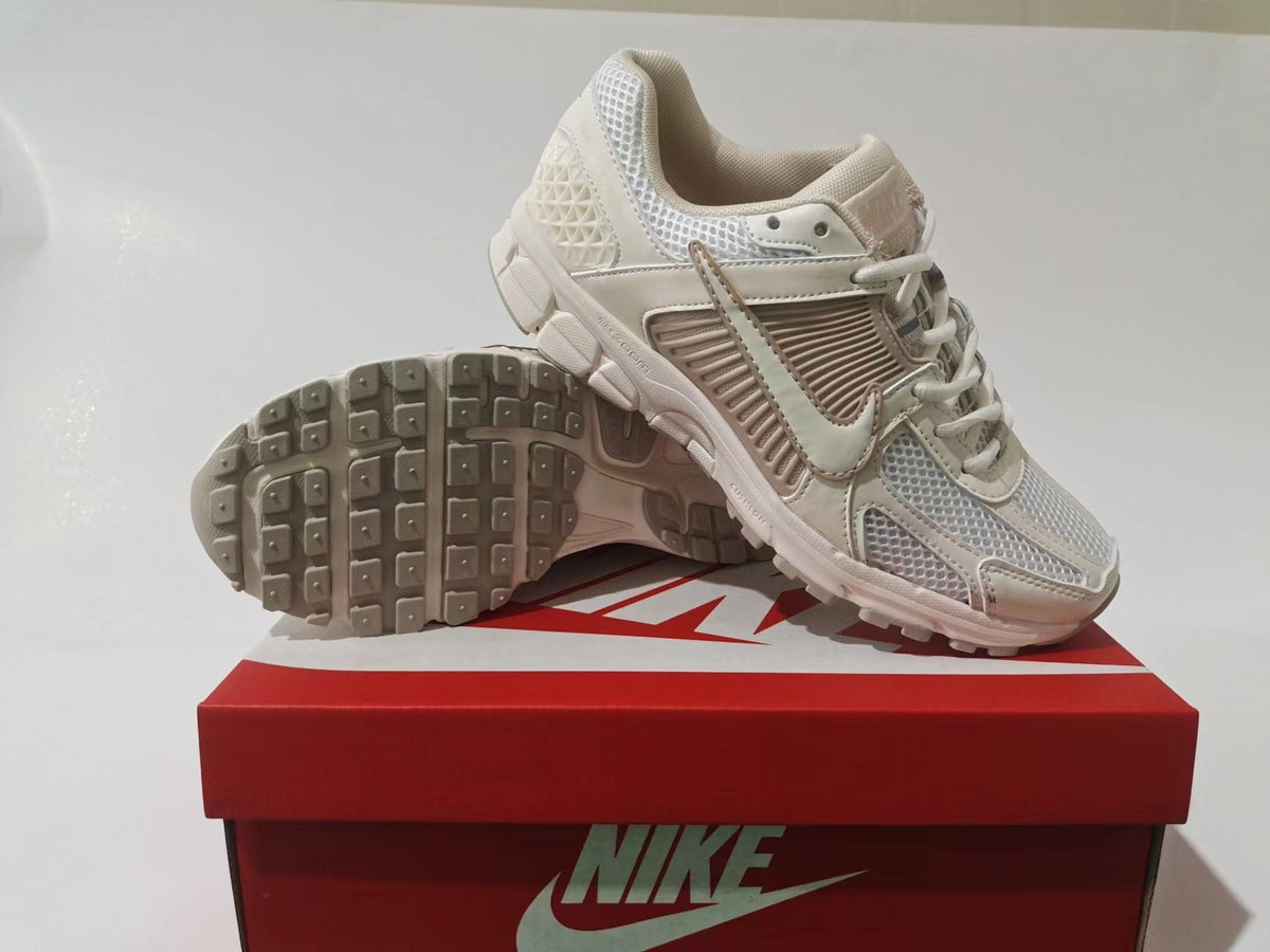 White and Taupe Nike Air Zoom Vomero 5 Sneakers - product image from the listing.