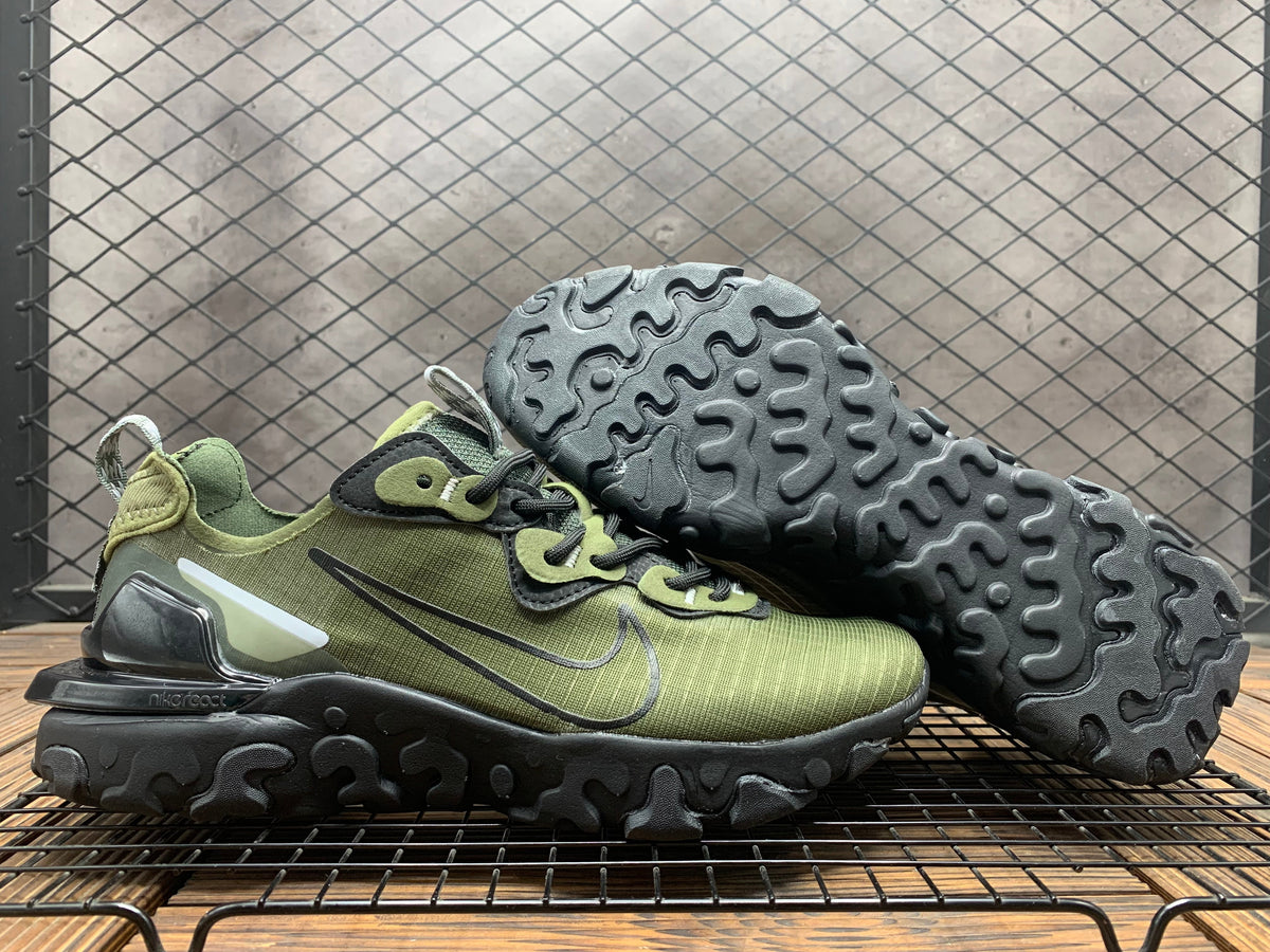 Olive Green and Black Nike React Vision Sneakers - product image from the listing.