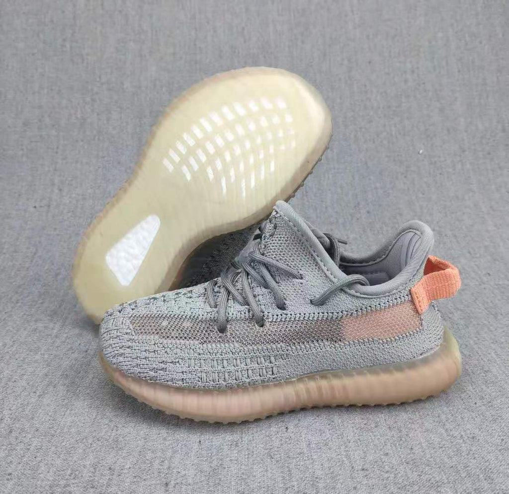 Yeezy 350 V2 Kids Sneakers in Grey and Coral - product image from the listing.