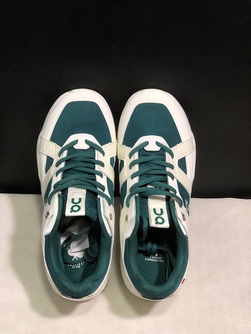 On The Roger Clubhouse Pro Sneakers in White Dark Green - product image from the listing.