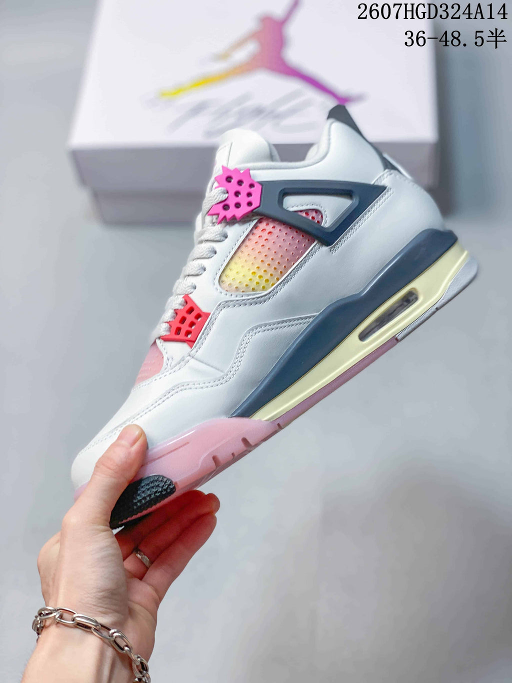 Air Jordan 4 Retro Comic White Black Pink Sneakers - product image from the listing.