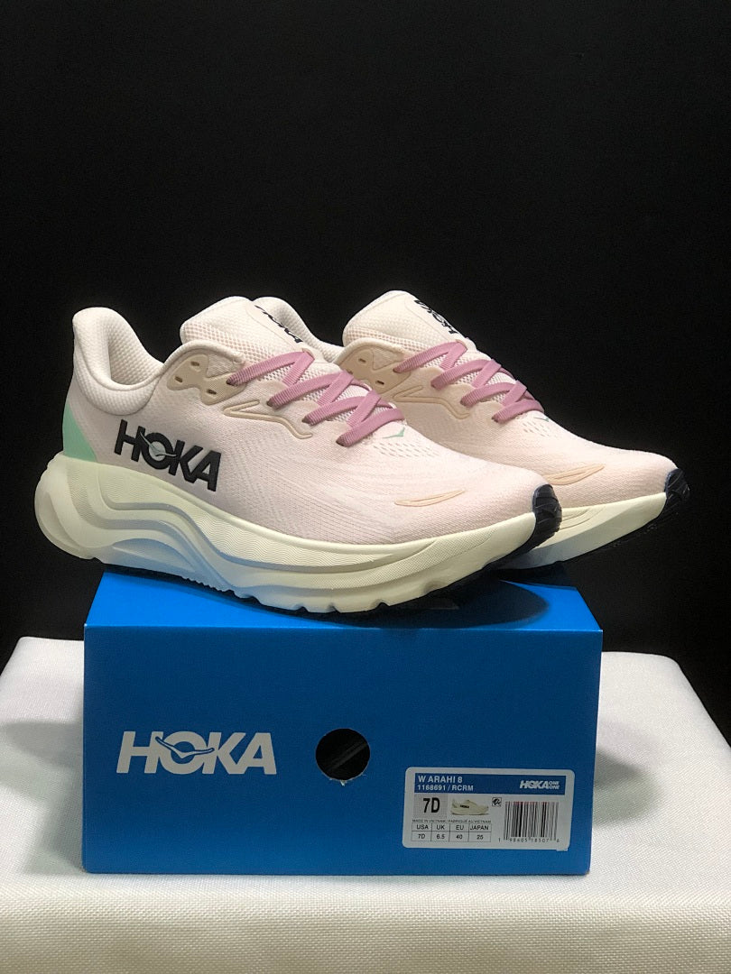 Women's HOKA Arahi 8 Running Shoes, Pink and Mint - product image from the listing.