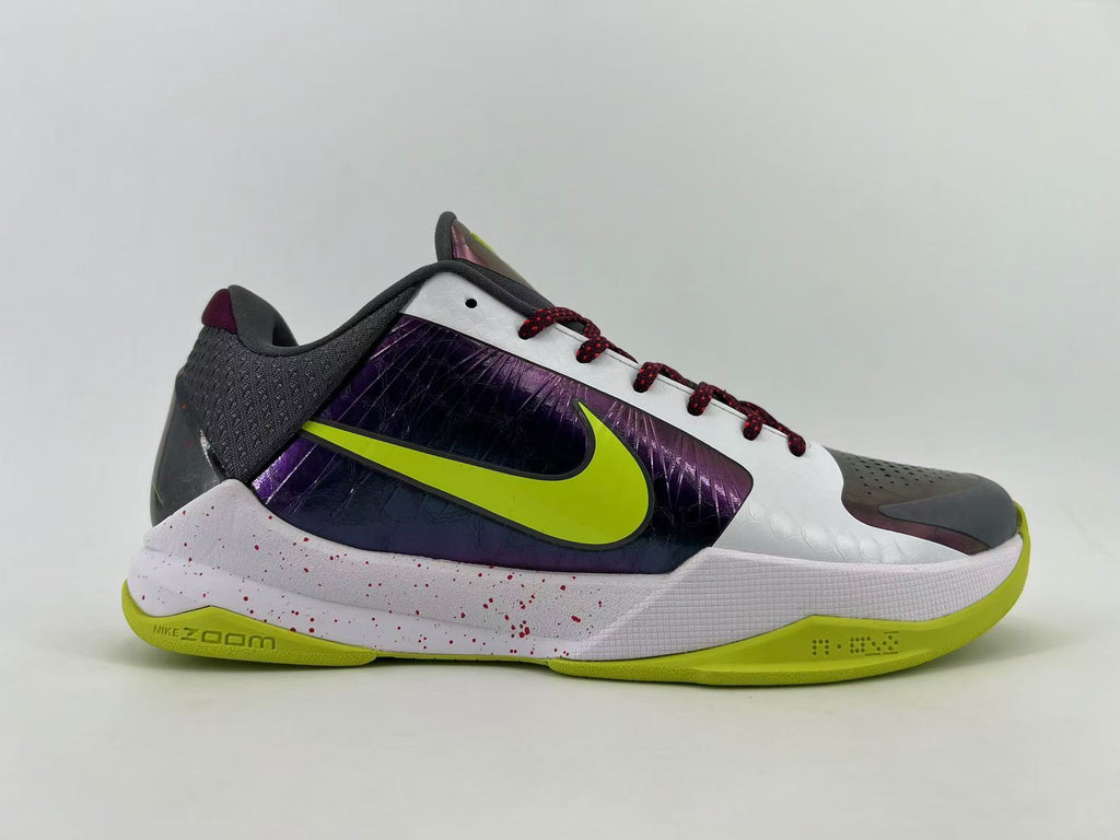 Nike Kobe 5 Protro Basketball Shoes in White Purple Volt CD4991-100 - product image from the listing.