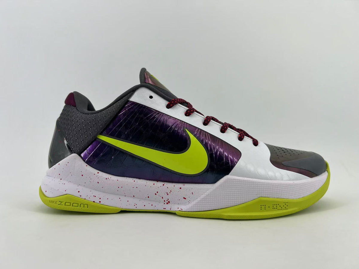 Nike Kobe 5 Protro Basketball Shoes in White Purple Volt CD4991-100 - product image from the listing.