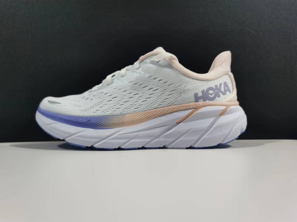 Women's HOKA White and Purple Running Sneakers - product image from the listing.