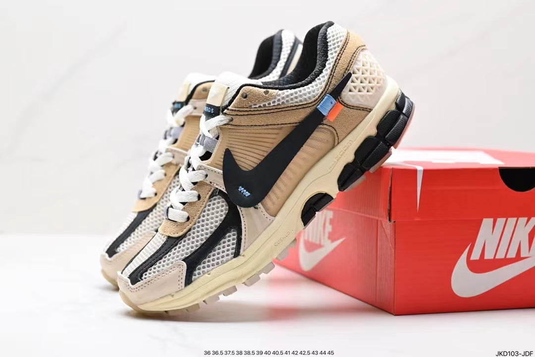Tan and Black Nike Air Zoom Vomero 5 Running Shoes - product image from the listing.