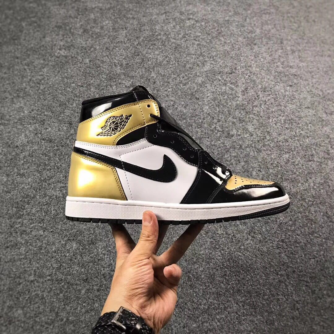 Jordan 1 High Mismatched Sneakers in Black Gold White - product image from the listing.