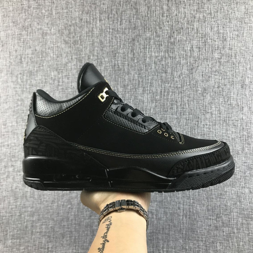 Air Jordan 3 BHM High-Top Sneakers in Black and Metallic Gold - product image from the listing.