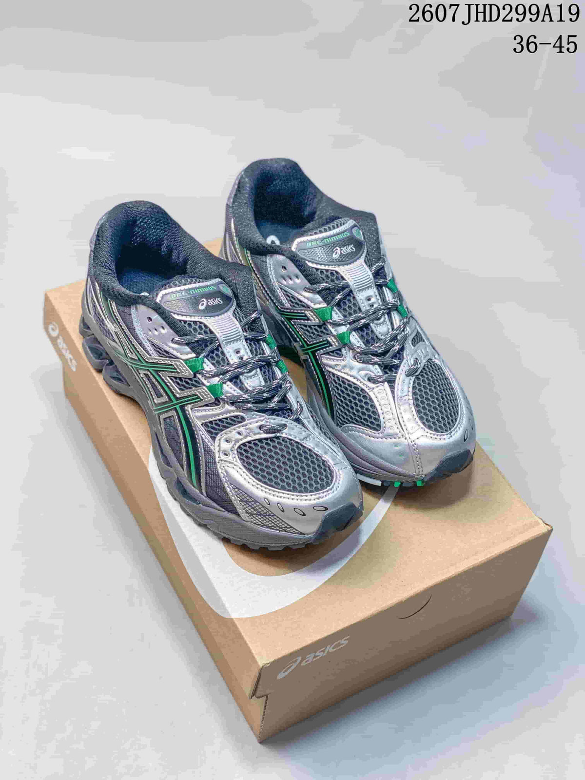 ASICS Gel-Nimbus 10.1 Silver Green Retro Sneakers for Running - product image from the listing.