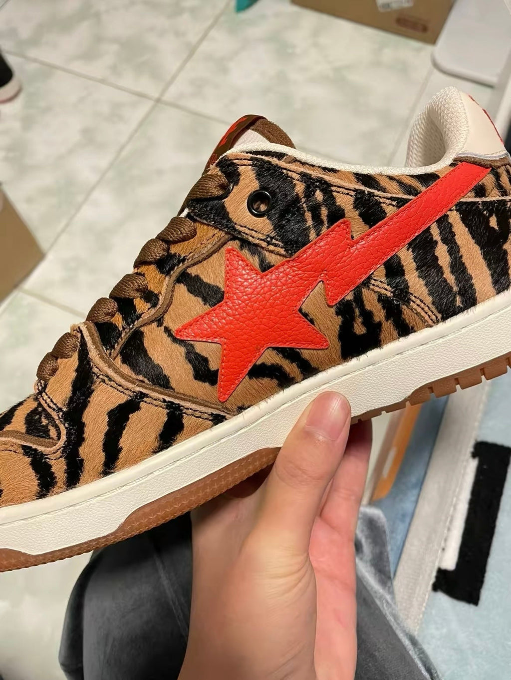 BAPE SK8 STA Tiger-Stripe Low-Cut Sneakers - product image from the listing.