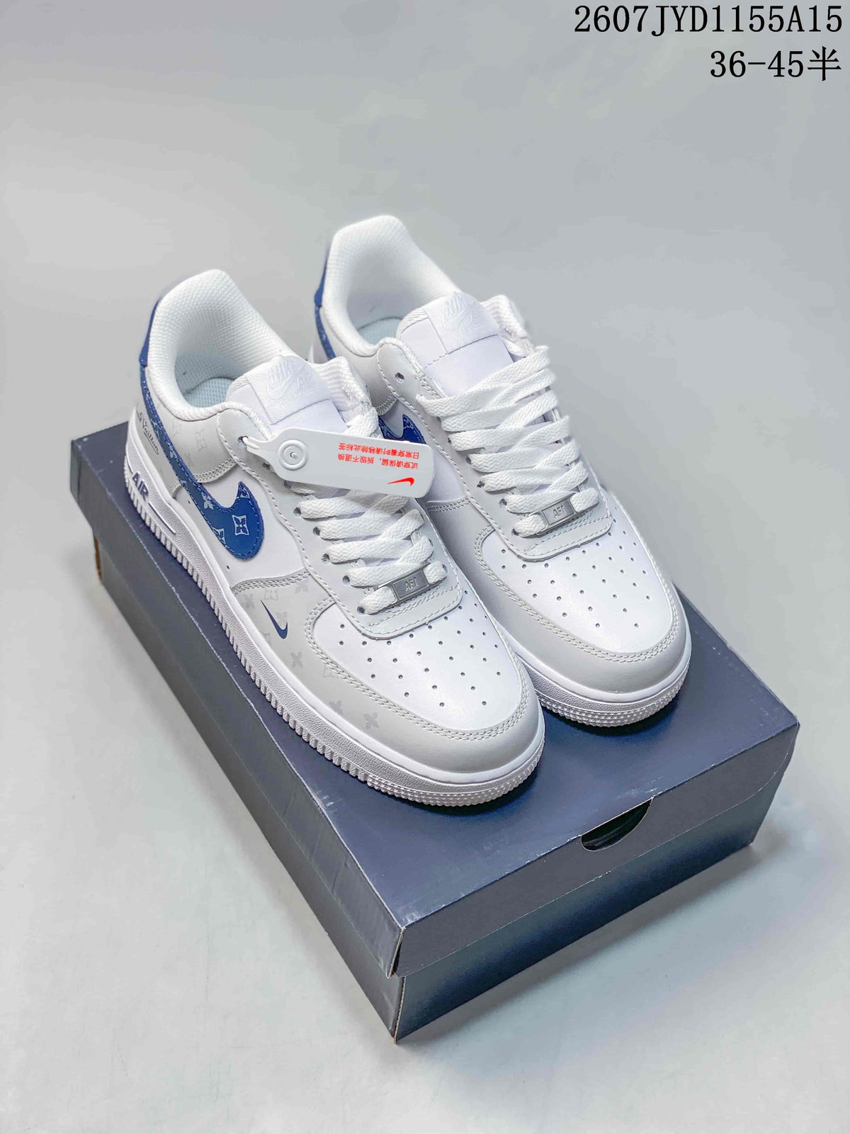 Nike Air Force 1 White Blue Pattern Trainers 2607TYD1155A15 - product image from the listing.