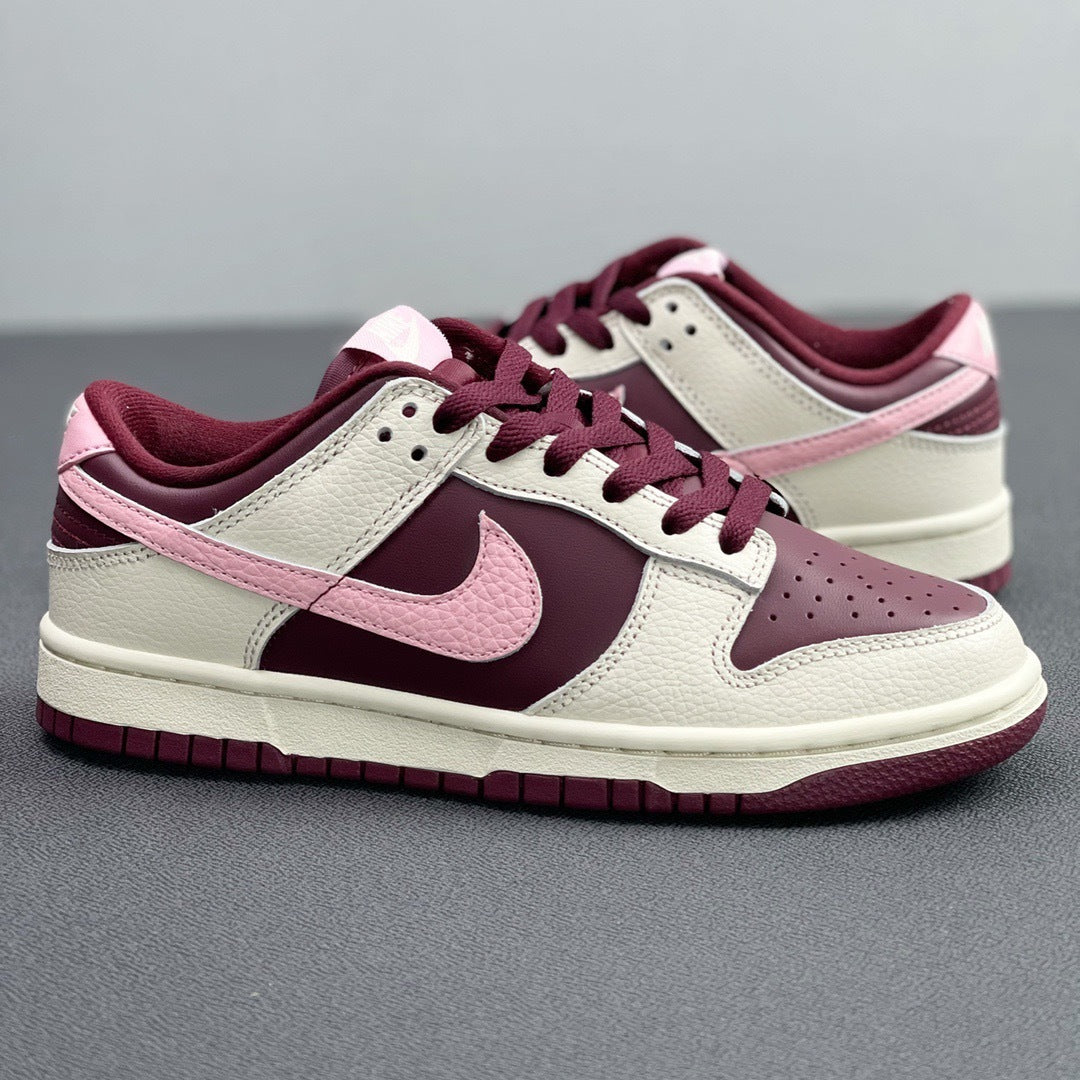 Nike Dunk Low Valentine's Day Sneakers in Burgundy Pink DR9705-100 - product image from the listing.