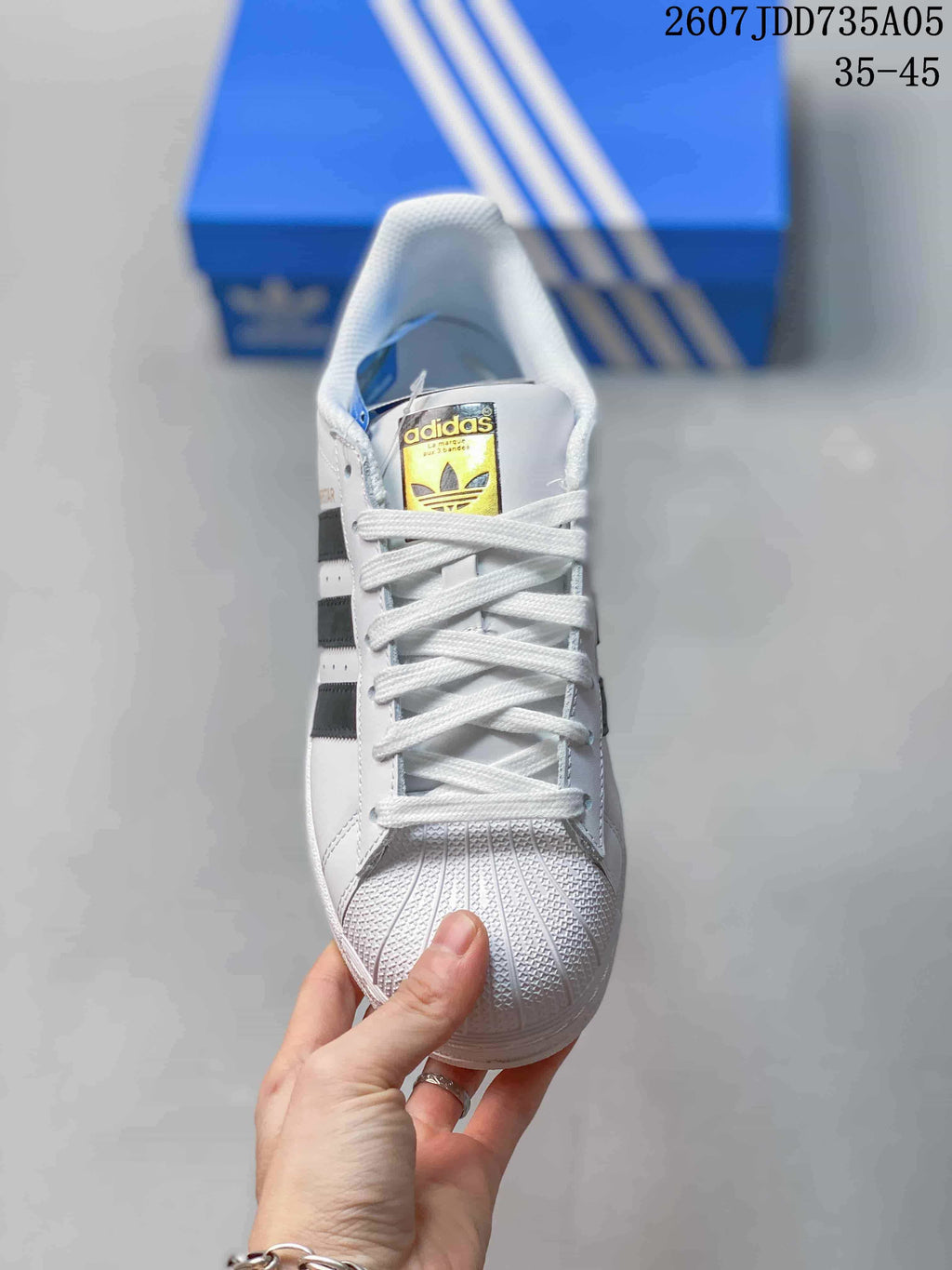 Adidas Superstar White Black Shell-Toe Trainers - product image from the listing.