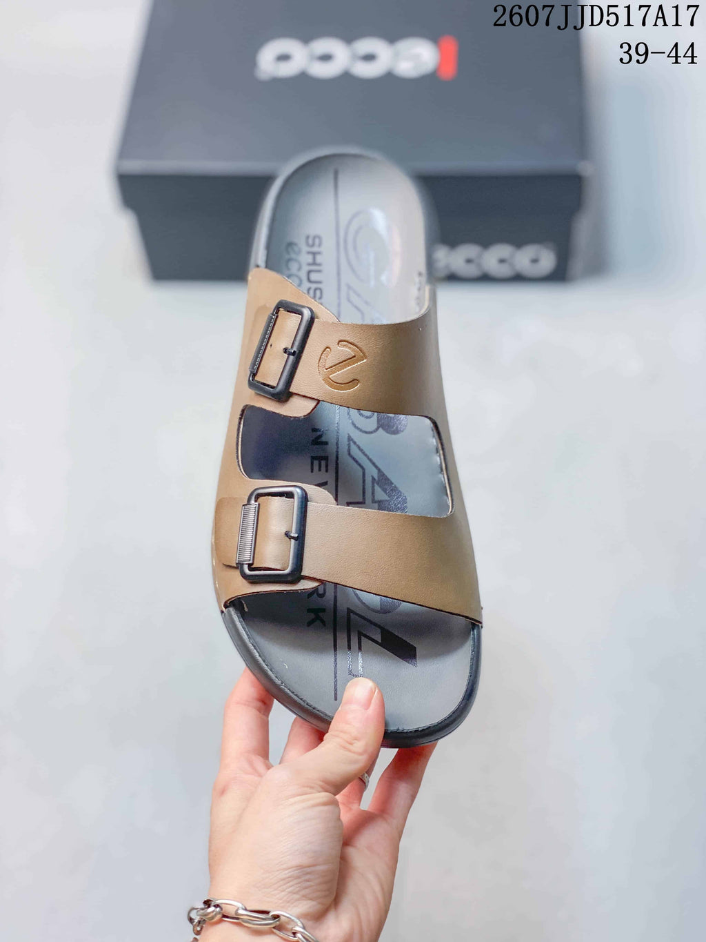 ECCO Double-Buckle Sandals in Brown Black 2607JJD517A17 - product image from the listing.
