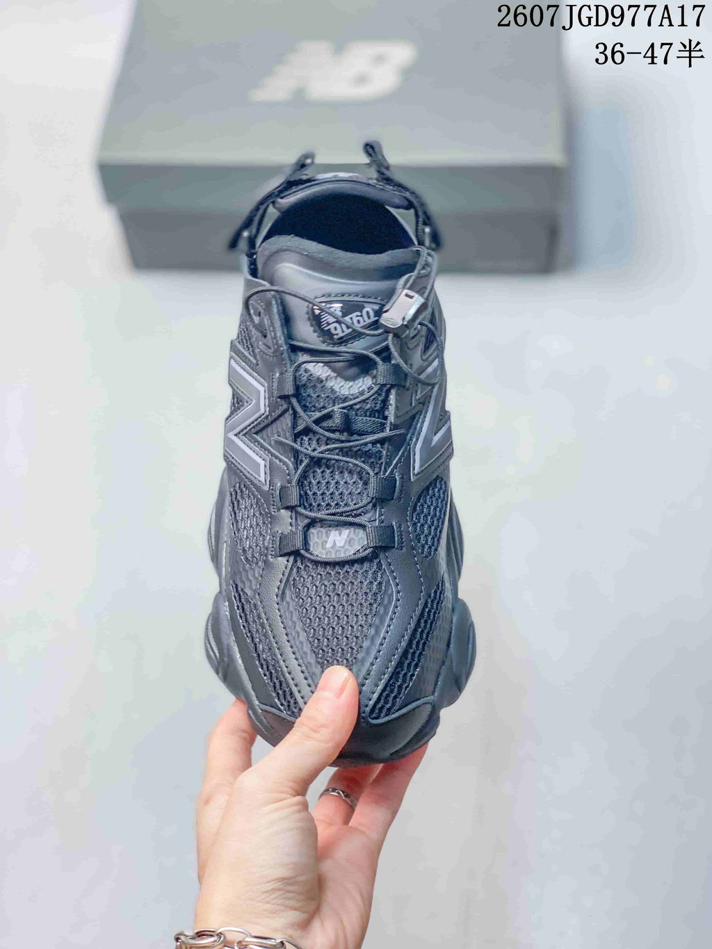 New Balance 9060 Mule Trainers Black Gray Style 2607JGD977A17 - product image from the listing.