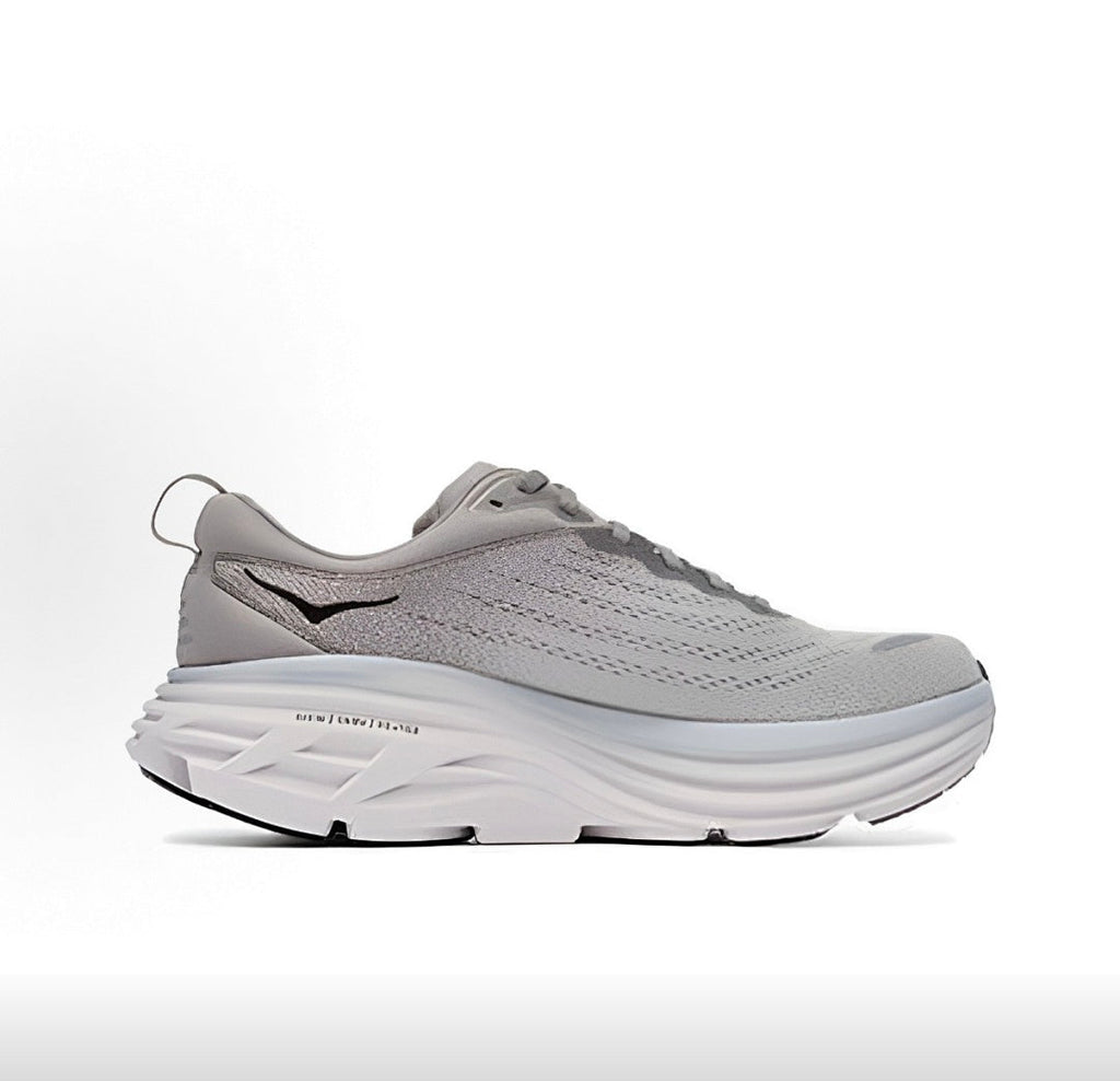 Gray and Black HOKA Bondi 8 Running Shoes - product image from the listing.
