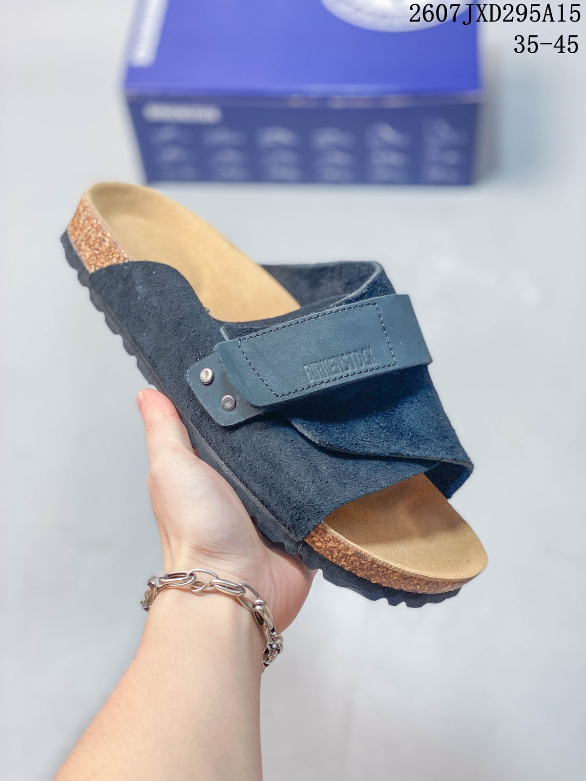 Birkenstock Boston Suede Shearling Crossover Sandals in Black - product image from the listing.