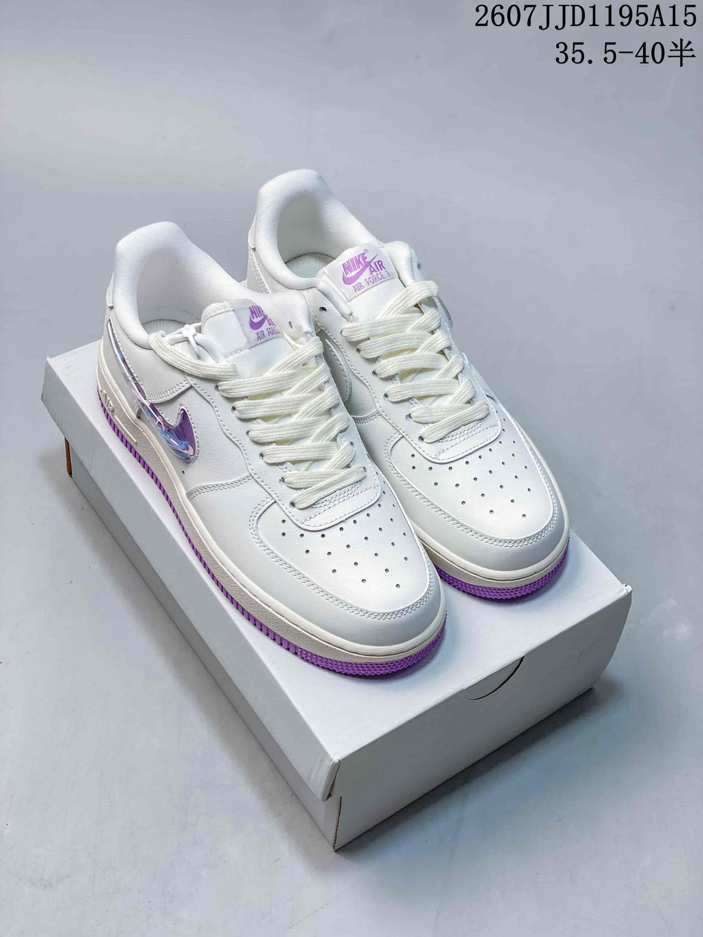 Nike Air Force 1 '07 Low Sneakers in White Purple HV440 - product image from the listing.