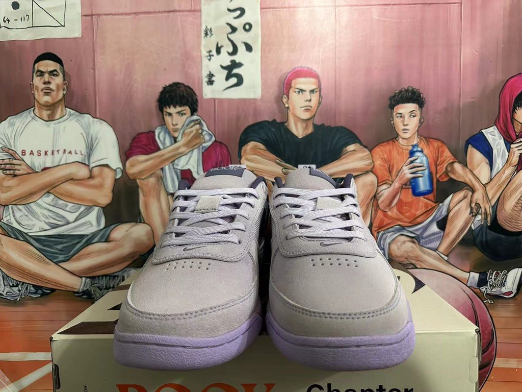 Gray and Purple Nike Dunk Low Sneakers - product image from the listing.