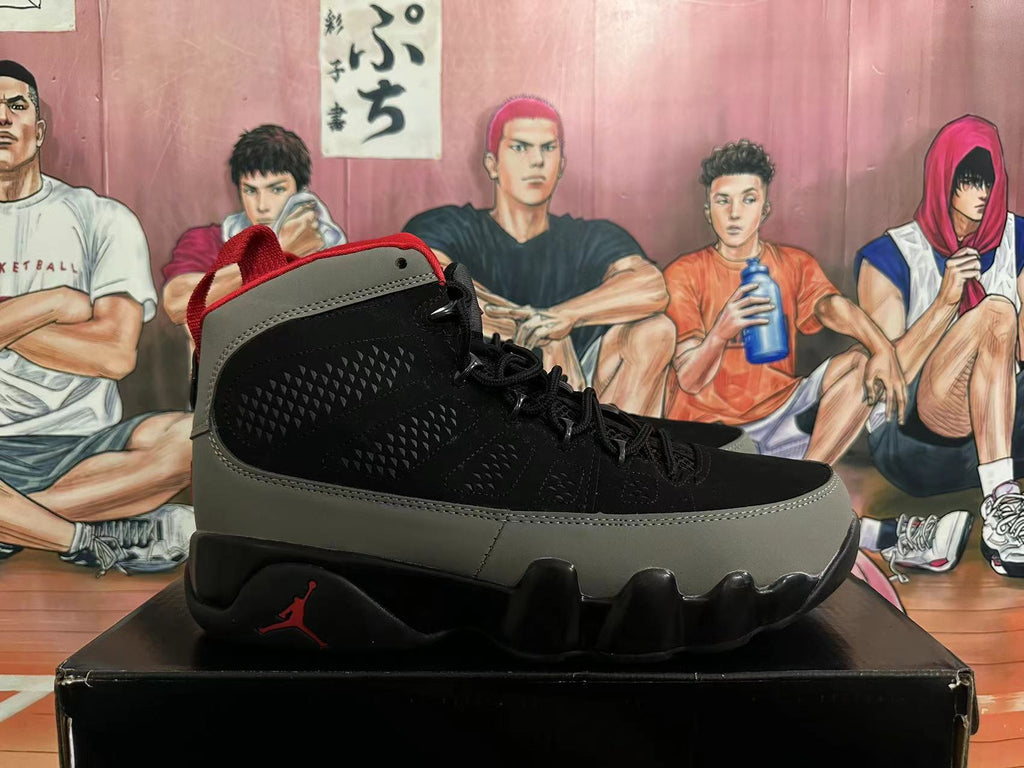 Jordan 9 High-Top Basketball Sneakers in Black Grey Red - product image from the listing.