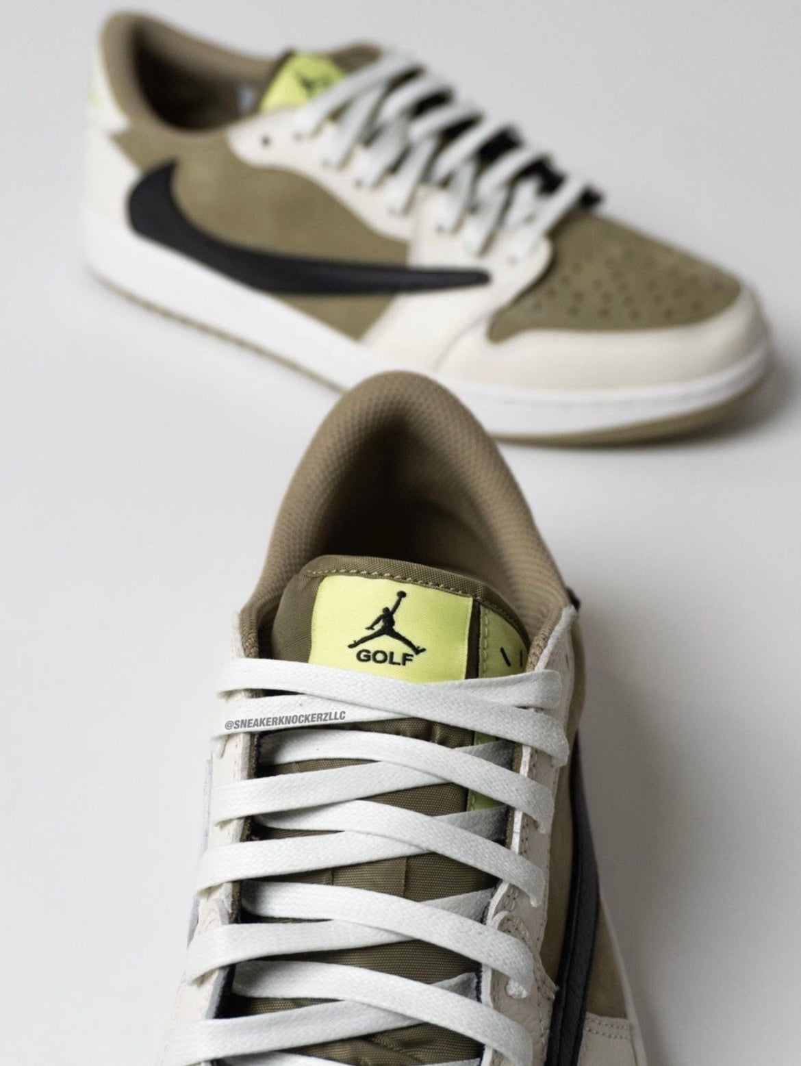 Jordan 1 Low Golf Travis Scott FZ3124-200 in Olive - product image from the listing.