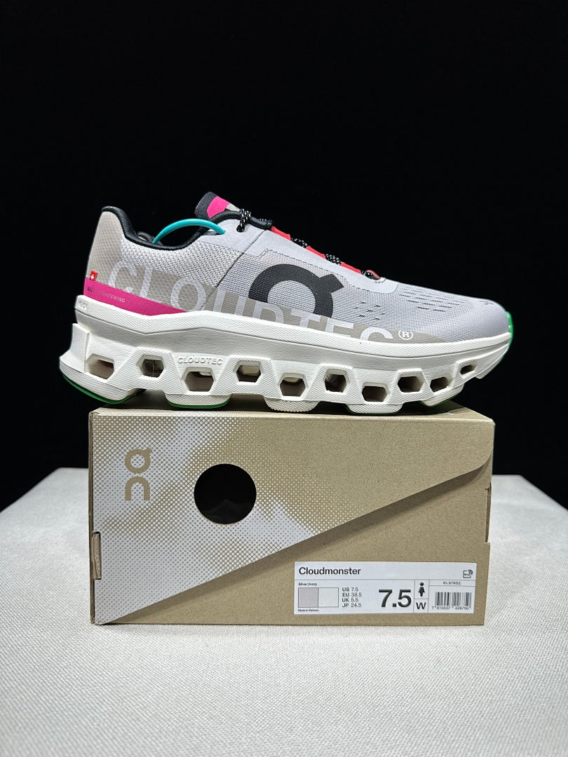 Gray and Brown On Cloudmonster Running Shoes - product image from the listing.