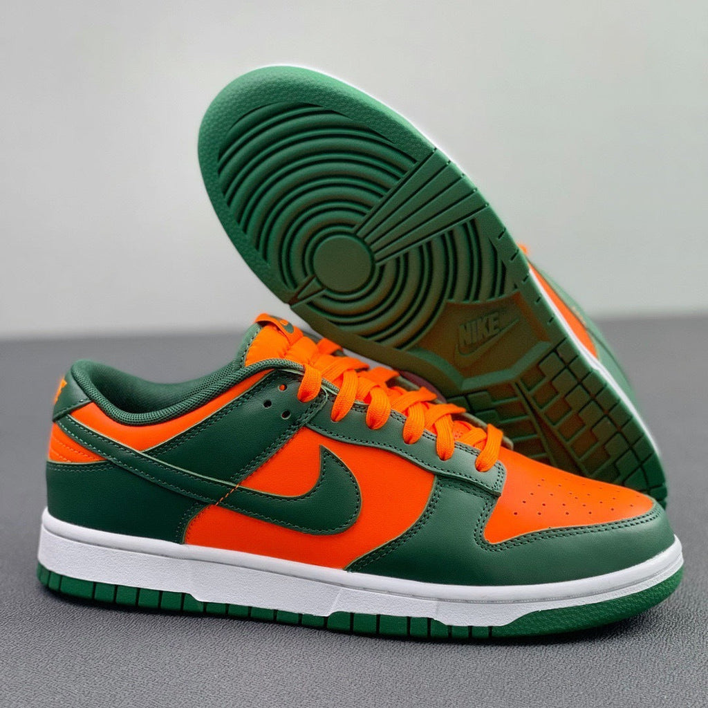 Nike Dunk Low Miami Hurricanes in Green and Orange DD1391-300 - product image from the listing.