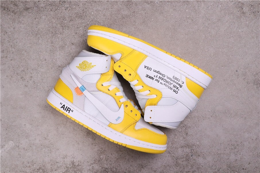 Air Jordan 1 High Off-White UNC White Yellow Sneakers - product image from the listing.