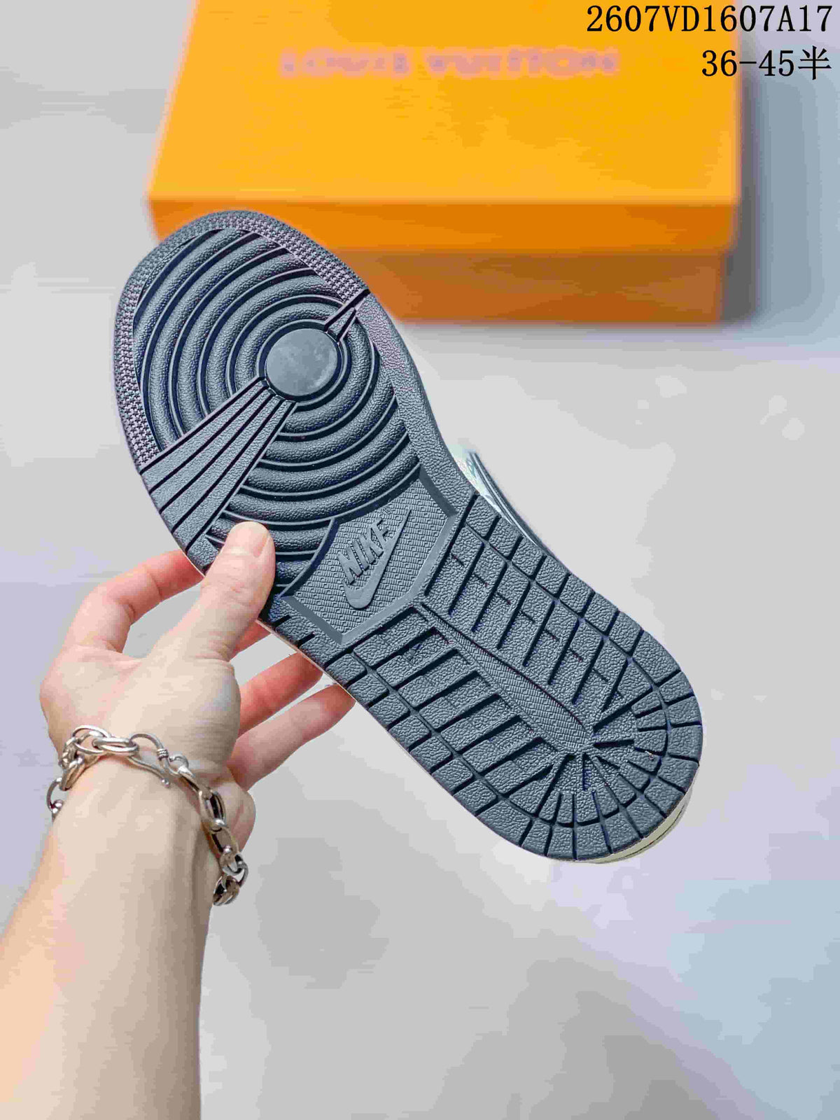 White Navy Monogram Sneakers - Jordan 1 Low - product image from the listing.
