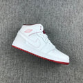 Air Jordan 1 Mid Sneakers in White and Red 554725-103 - product image from the listing.