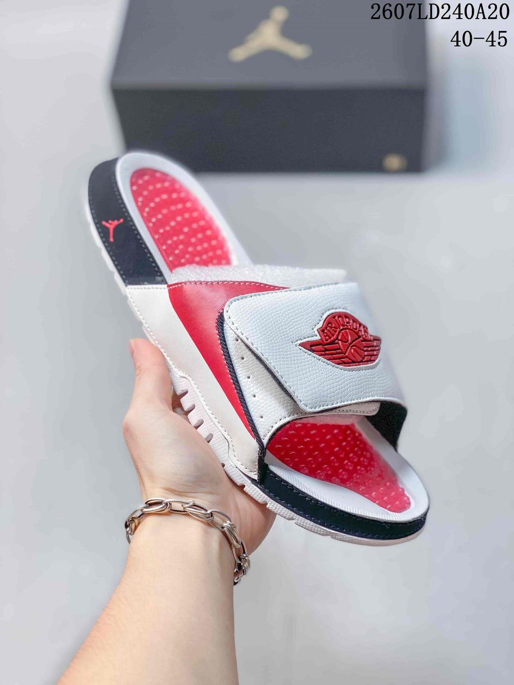 Air Jordan Hydro II Retro Slides White Red Black - product image from the listing.