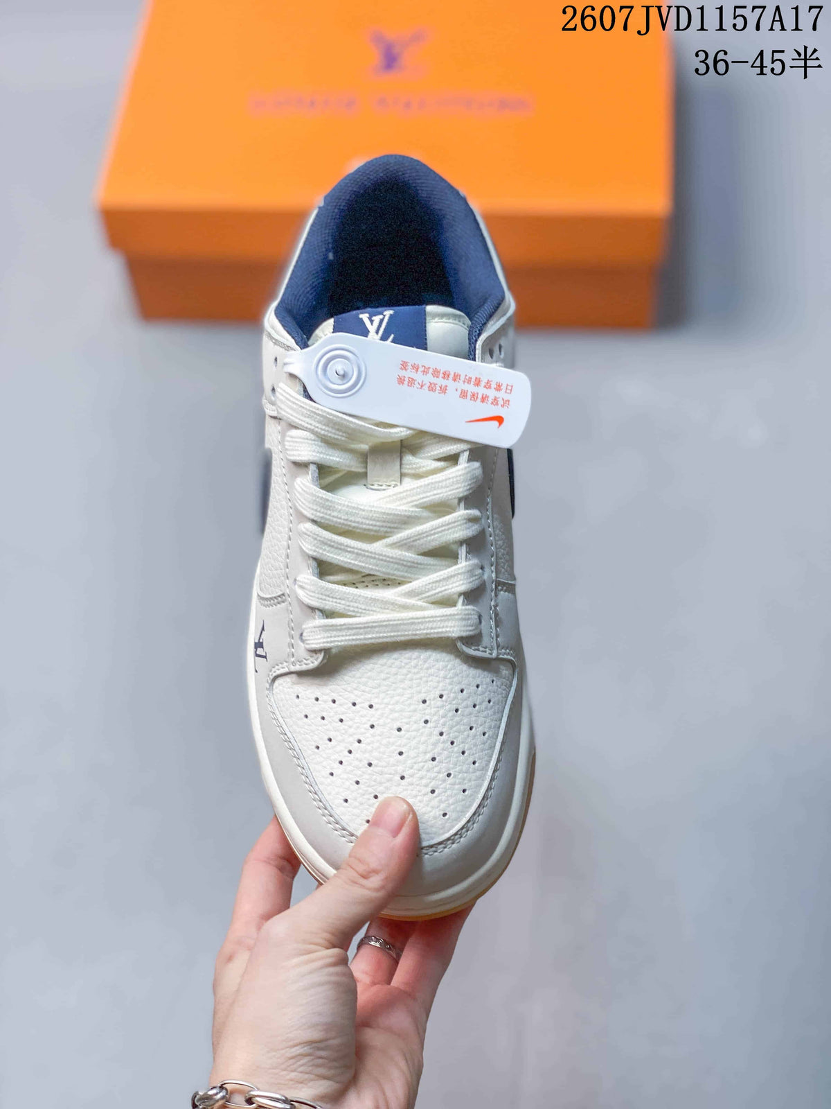 Louis Vuitton x Nike Dunk Low Sneakers in White Navy - product image from the listing.