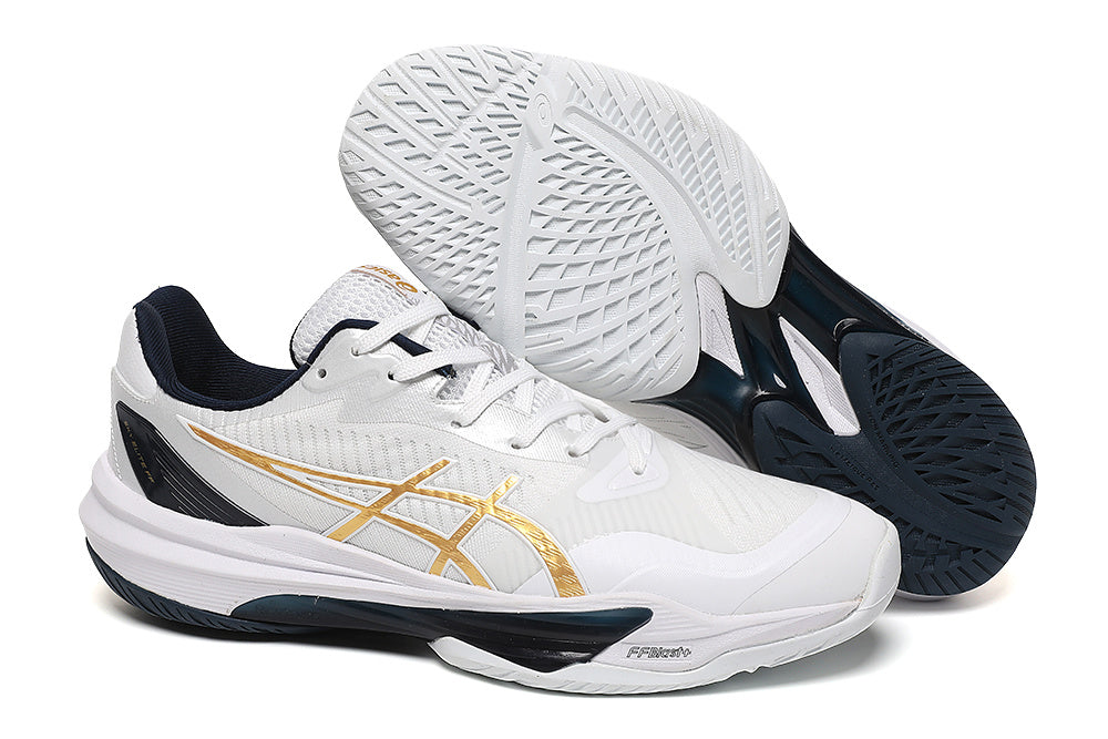 ASICS Court Shoes in White Gold Navy - product image from the listing.