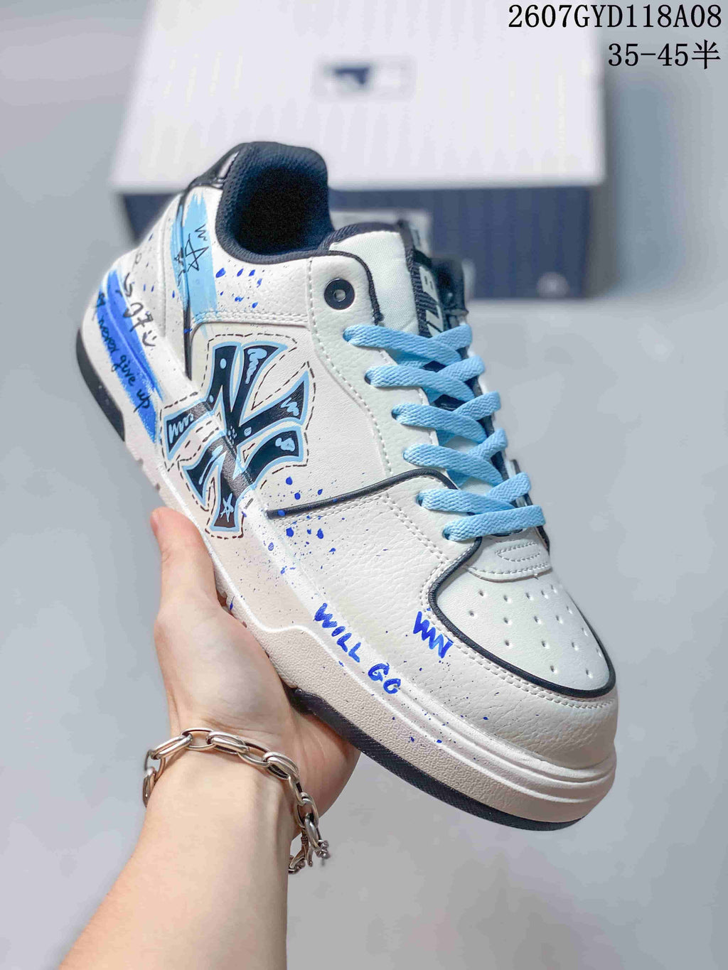 MLB Big Ball Chunky Canvas Hi Sneakers in White Blue 2607GYD118A08 - product image from the listing.