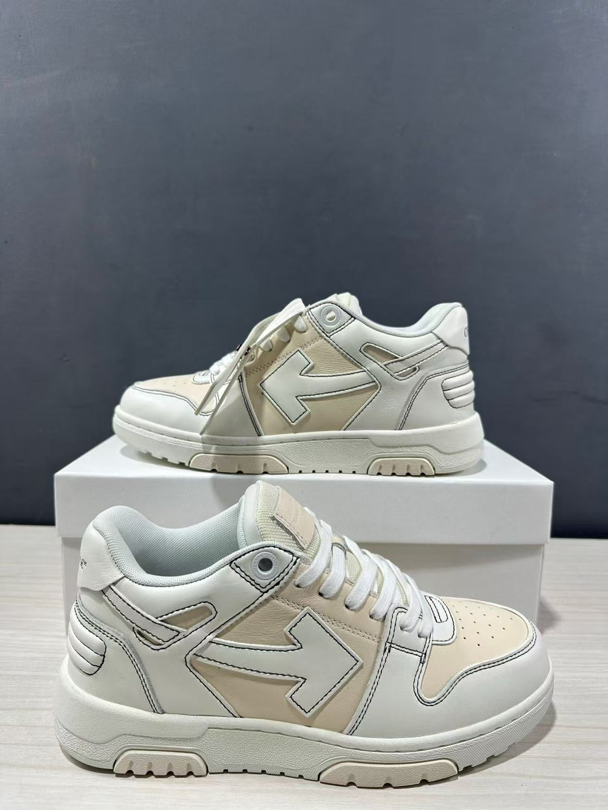 Off-White Off Court Leather Low-Top Sneakers in Cream White - product image from the listing.