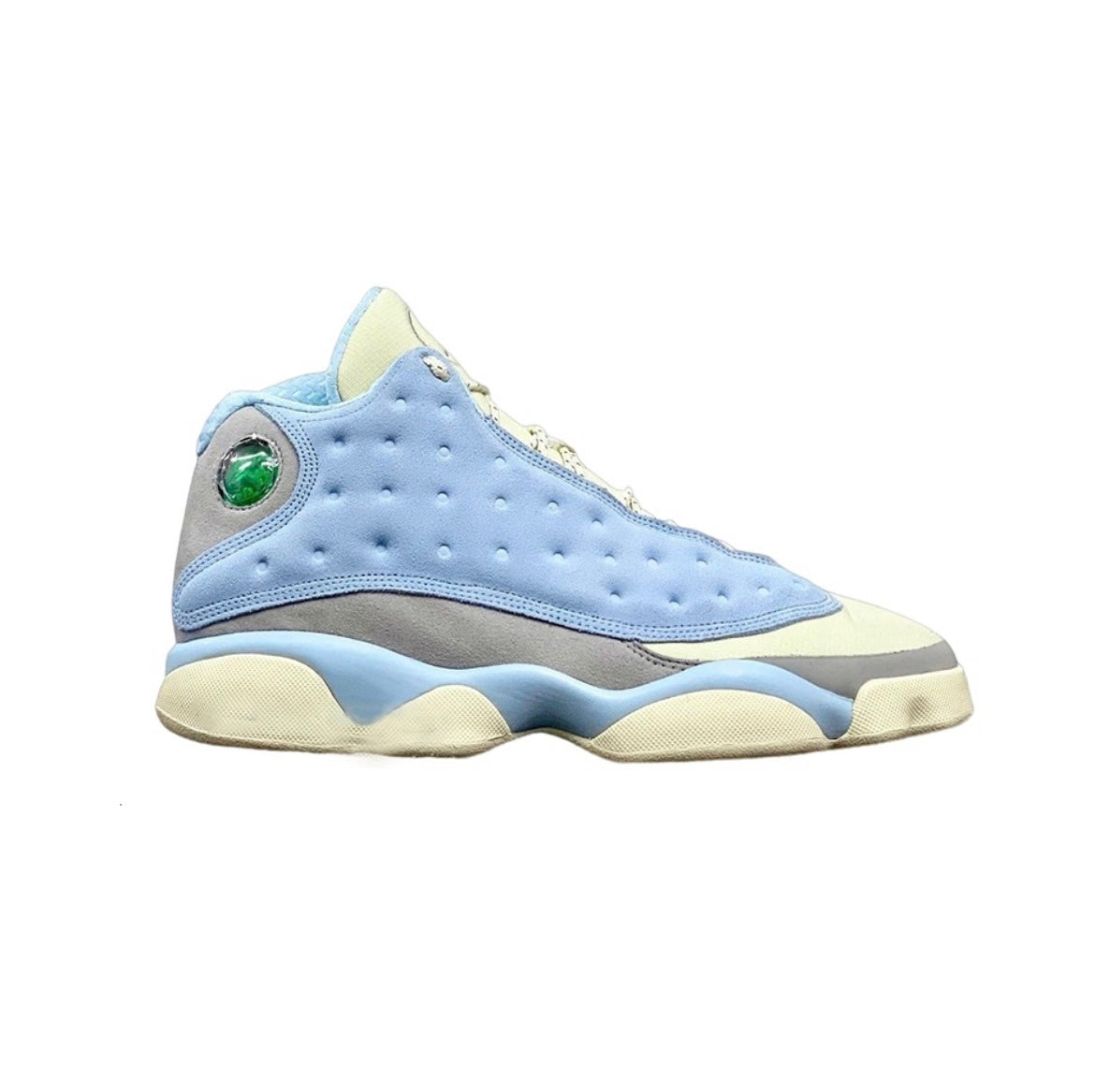 Blue and Cream Jordan 13 SoleFly DX5763-100 Sneakers - product image from the listing.