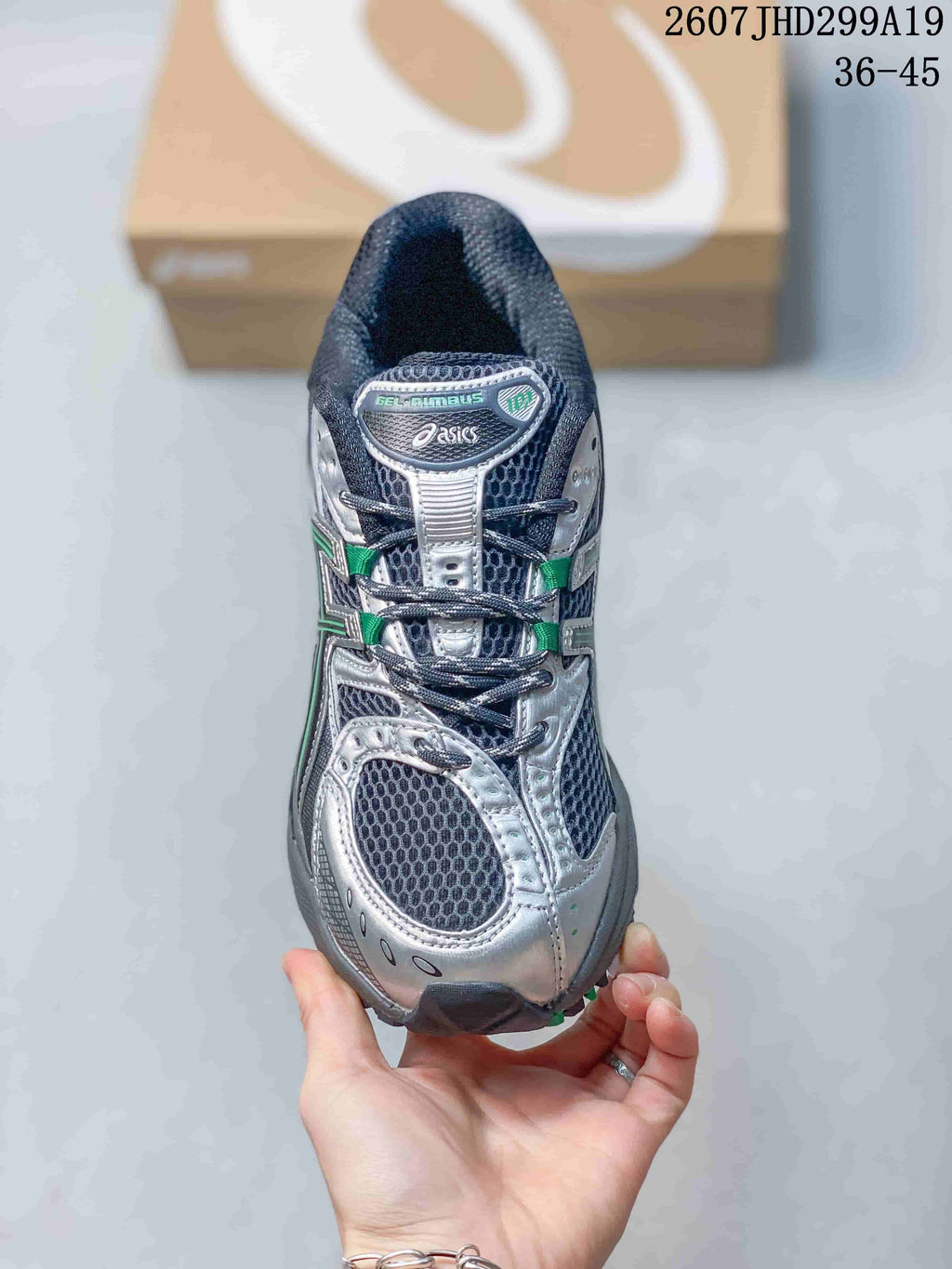 ASICS Gel-Nimbus 10.1 Silver Green Retro Sneakers for Running - product image from the listing.
