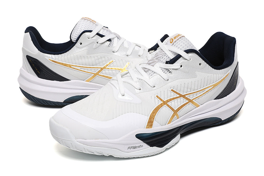 ASICS Court Shoes in White Gold Navy - product image from the listing.