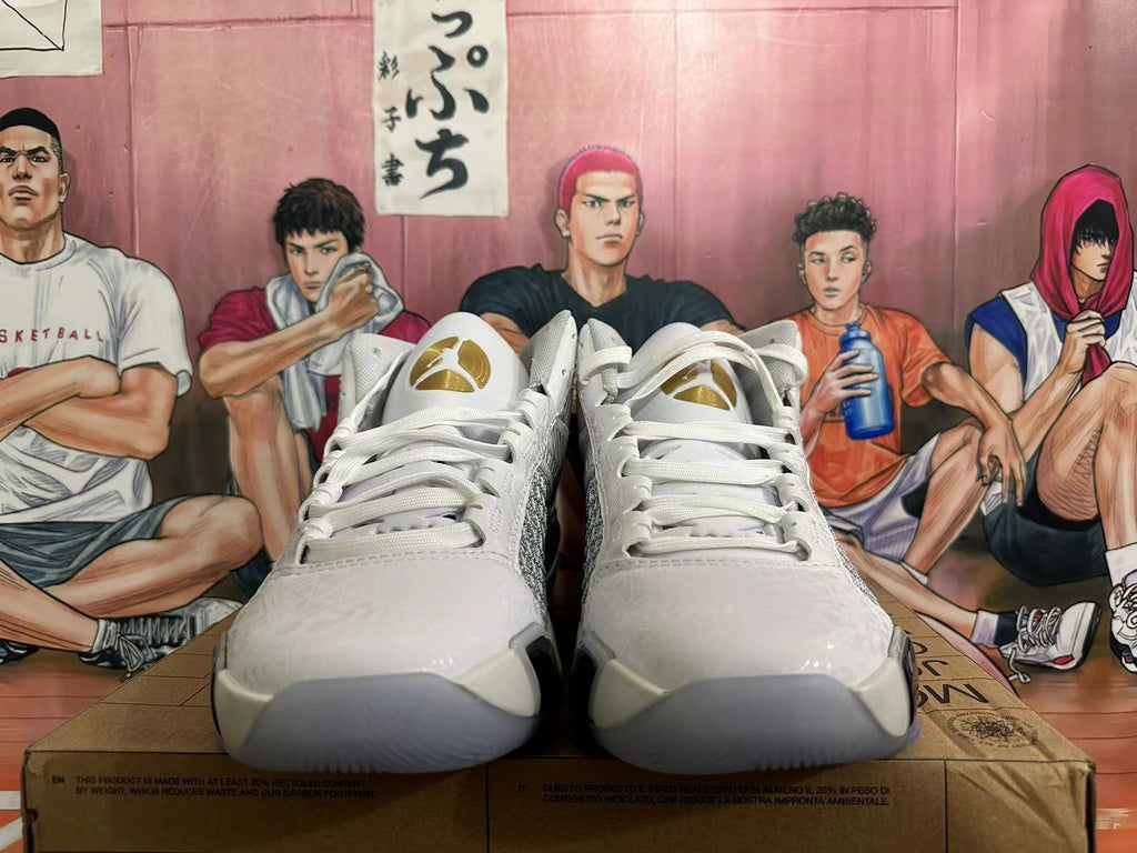 Jordan Luka 3 Basketball Shoes in White and Metallic Silver - product image from the listing.